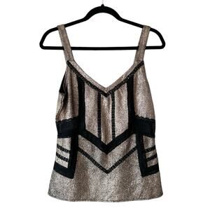BKE Boutique Metallic Gold & Black Lace Cut Out Top Size Medium